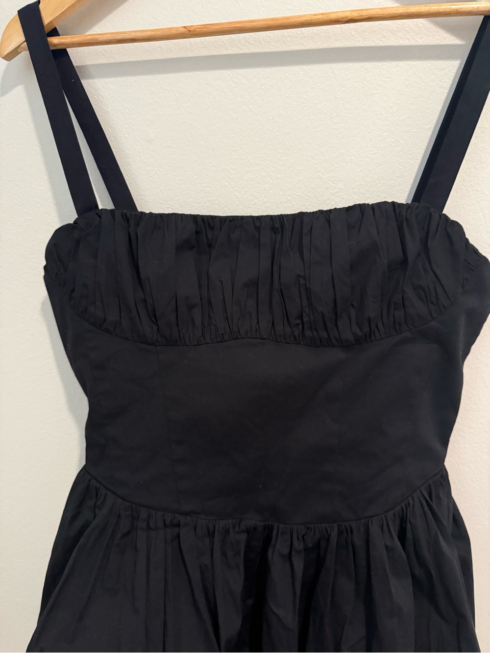 Zara Black LBD Ruched Bust Voluminous Mini Dress Babydoll Fit Flare Size Large - Picture 6 of 9